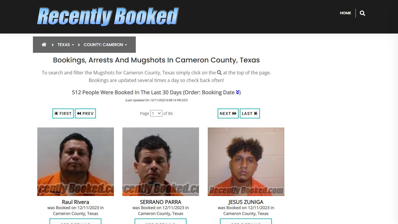 Recent bookings, Arrests, Mugshots in Cameron County, Texas